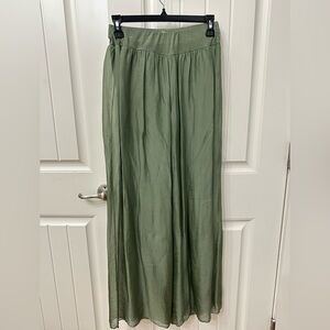 Belle France Silk Blend Sage Green Wide Leg Pants sz Med Cruise Vacation